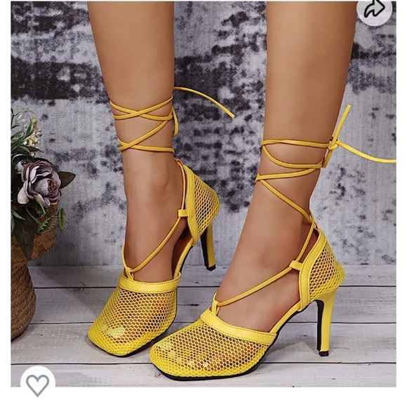 Richealnana mesh heels shoes yellow size US size 7 sexy New In Box - Picture 4 of 5